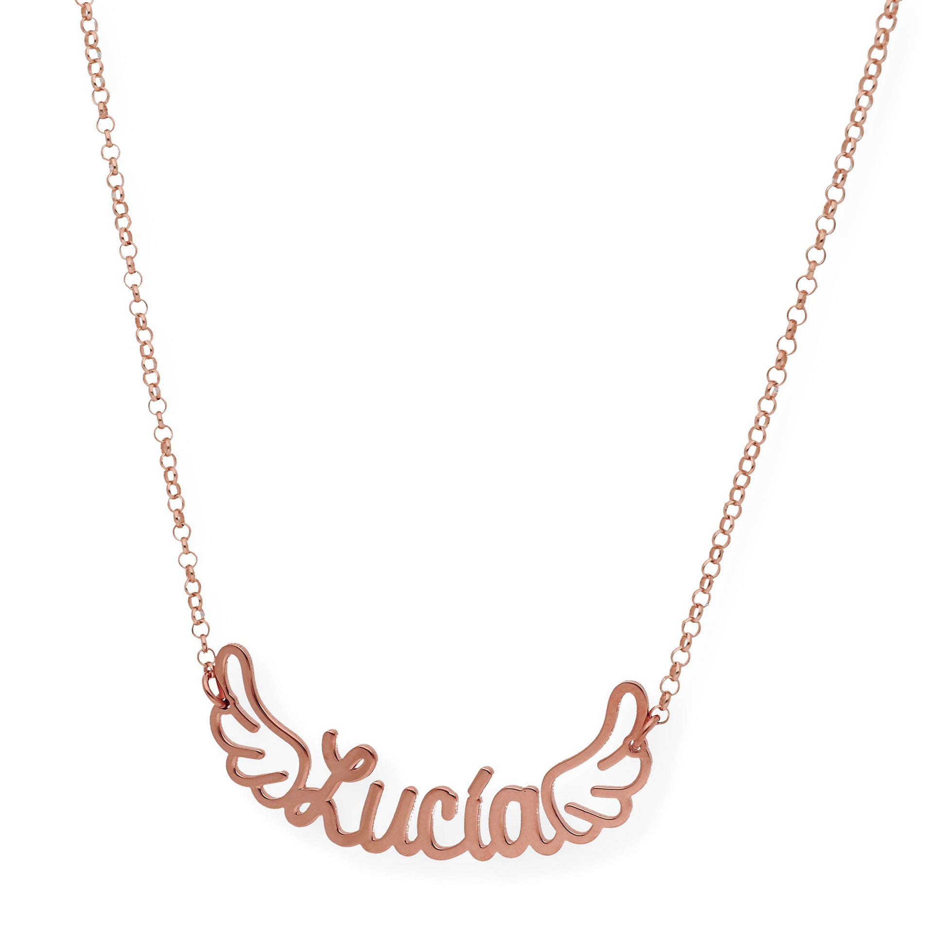 Colgante Hermes Nombre con Alas en Plata 925 con Baño de Oro Rosa 18k