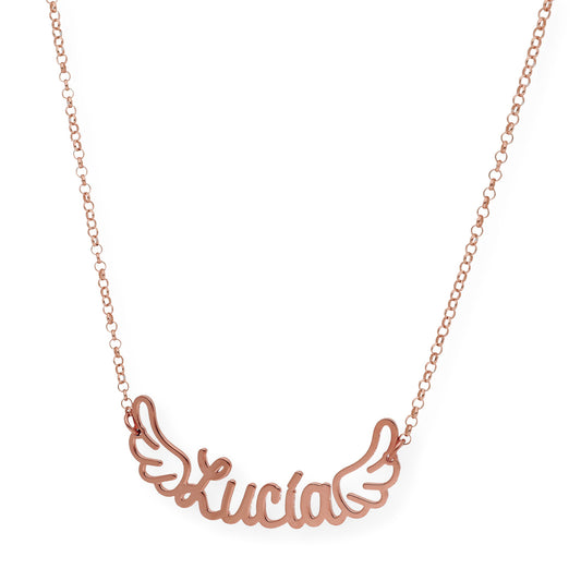 Colgante Hermes Nombre con Alas en Plata 925 con Baño de Oro Rosa 18k