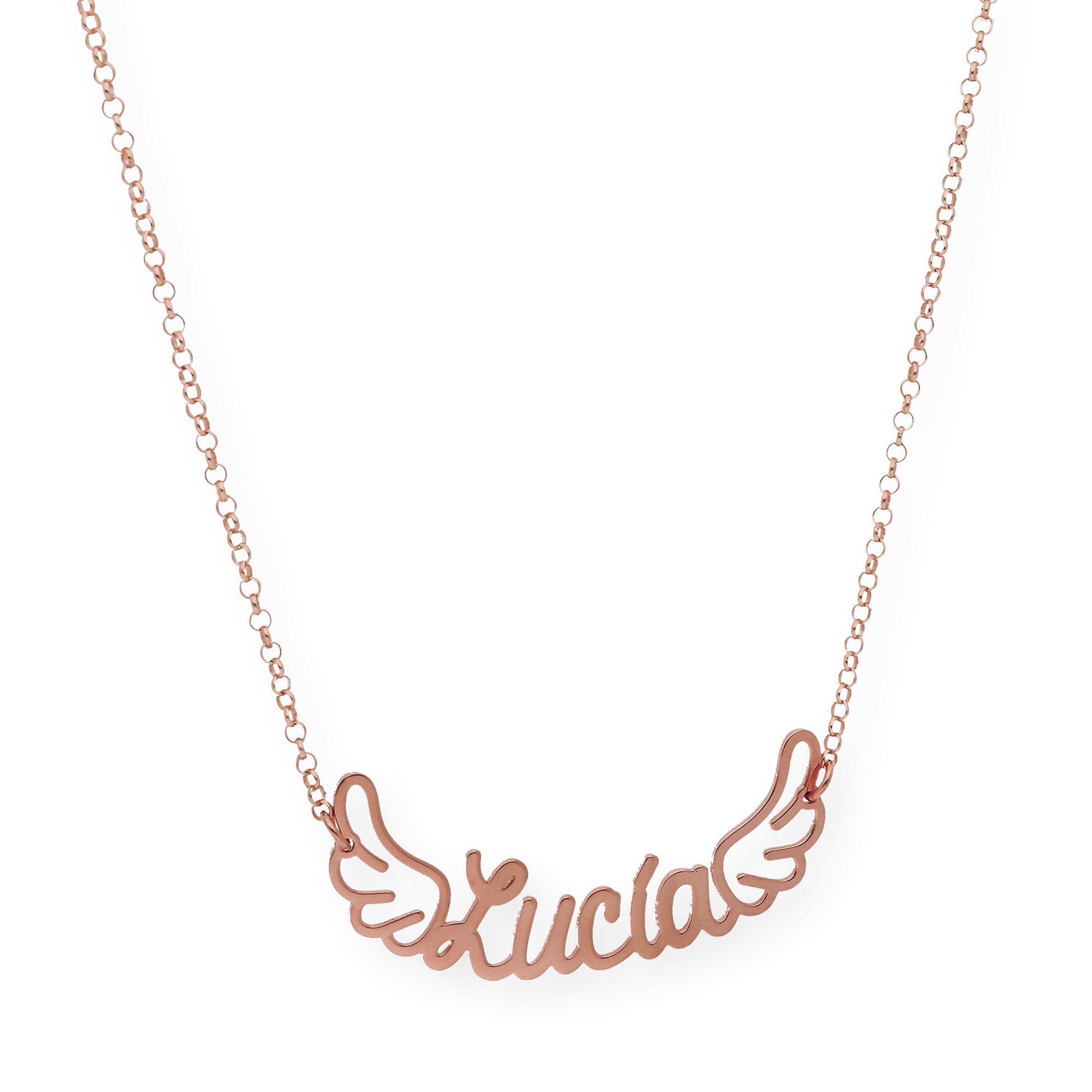 Colgante Hermes Nombre con Alas en Plata 925 con Baño de Oro Rosa 18k