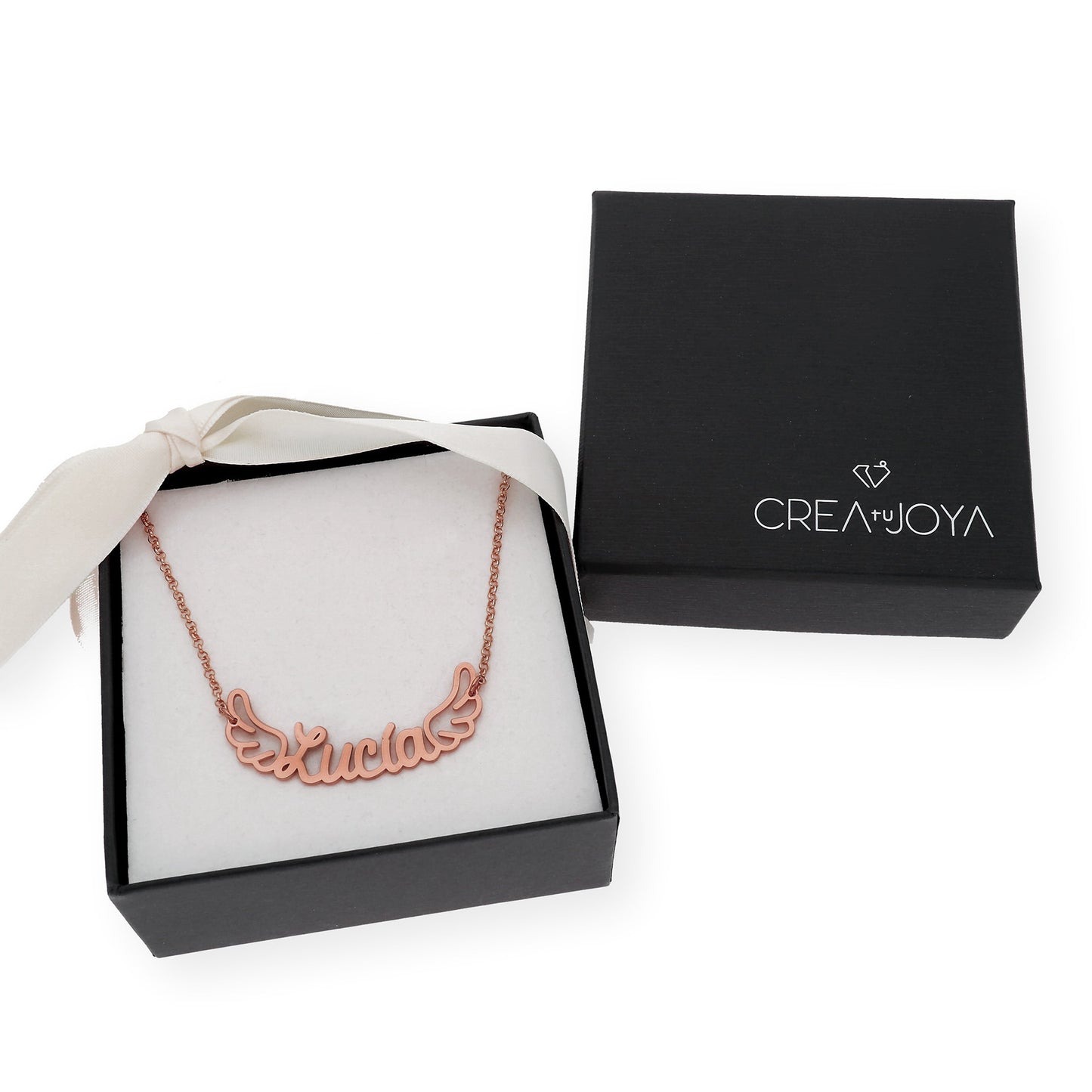 Colgante Hermes Nombre con Alas en Plata 925 con Baño de Oro Rosa 18k