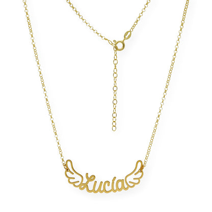 Colgante Hermes Nombre con Alas en Plata 925 con Baño de Oro Rosa 18k