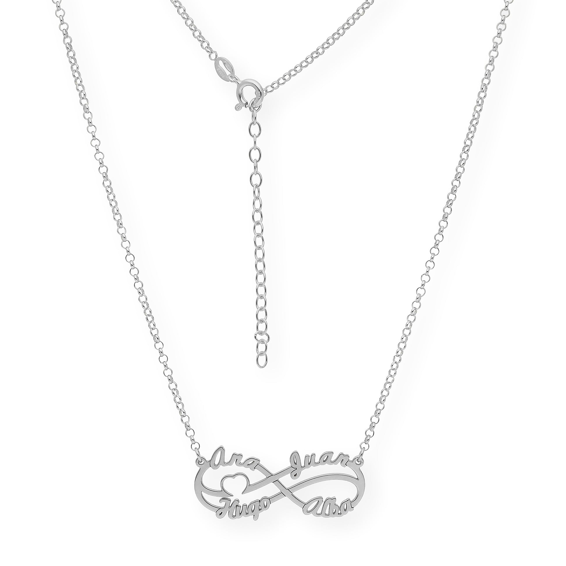 Colgante Infinito Cyrilla Cuatro Nombres en Plata 925 con Baño de Oro 18k