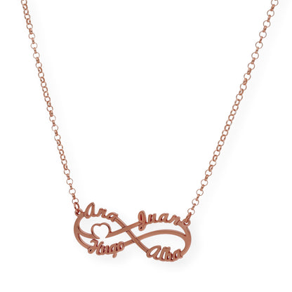 Colgante Infinito Cyrilla Cuatro Nombres en Plata 925 con Baño de Oro 18k