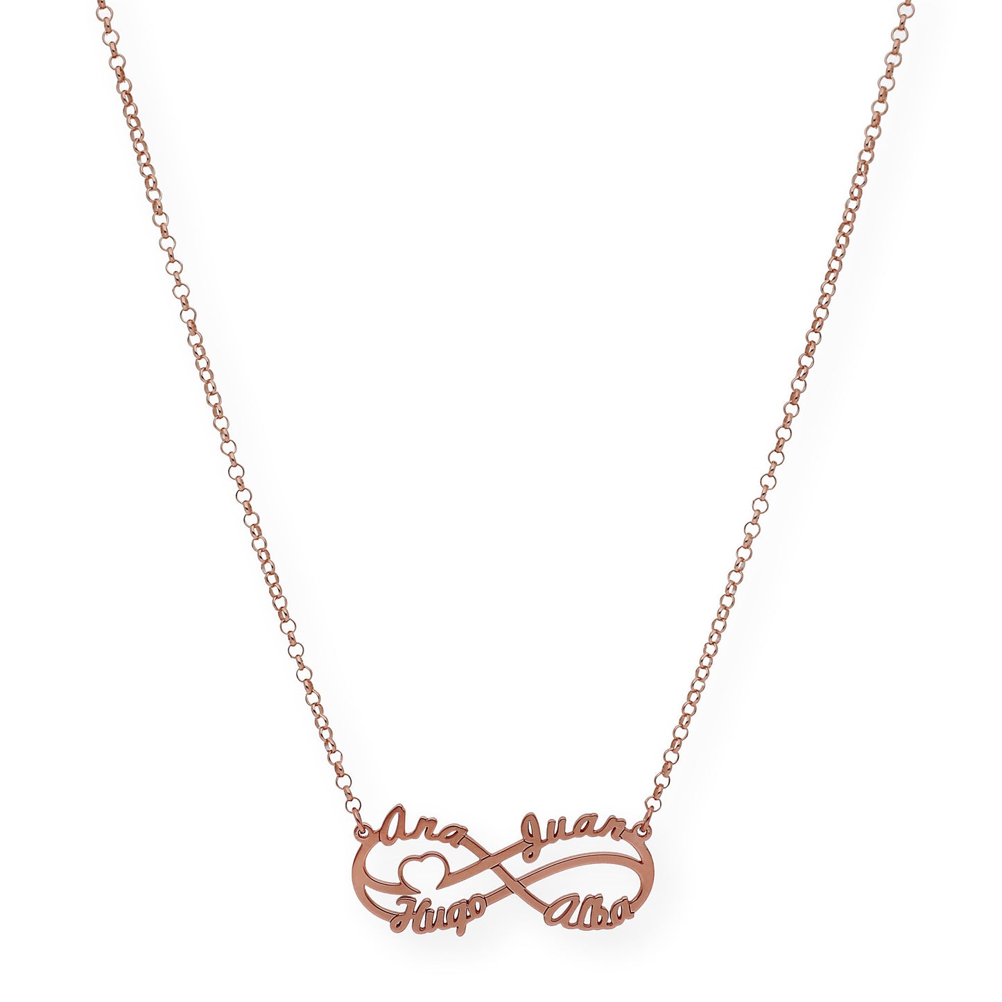 Colgante Infinito Cyrilla Cuatro Nombres en Plata 925 con Baño de Oro Rosa 18k
