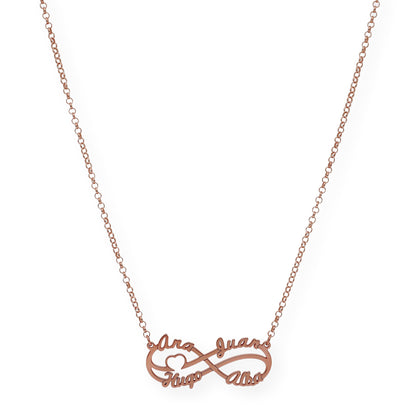 Colgante Infinito Cyrilla Cuatro Nombres en Plata 925 con Baño de Oro Rosa 18k