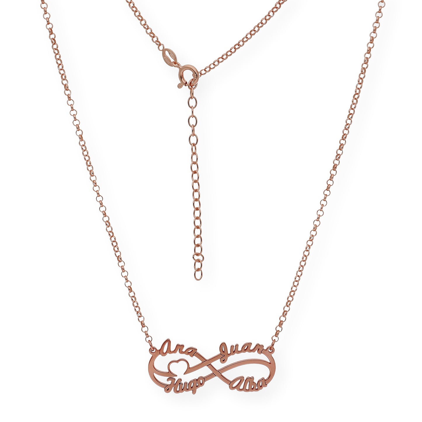 Colgante Infinito Cyrilla Cuatro Nombres en Plata 925 con Baño de Oro Rosa 18k