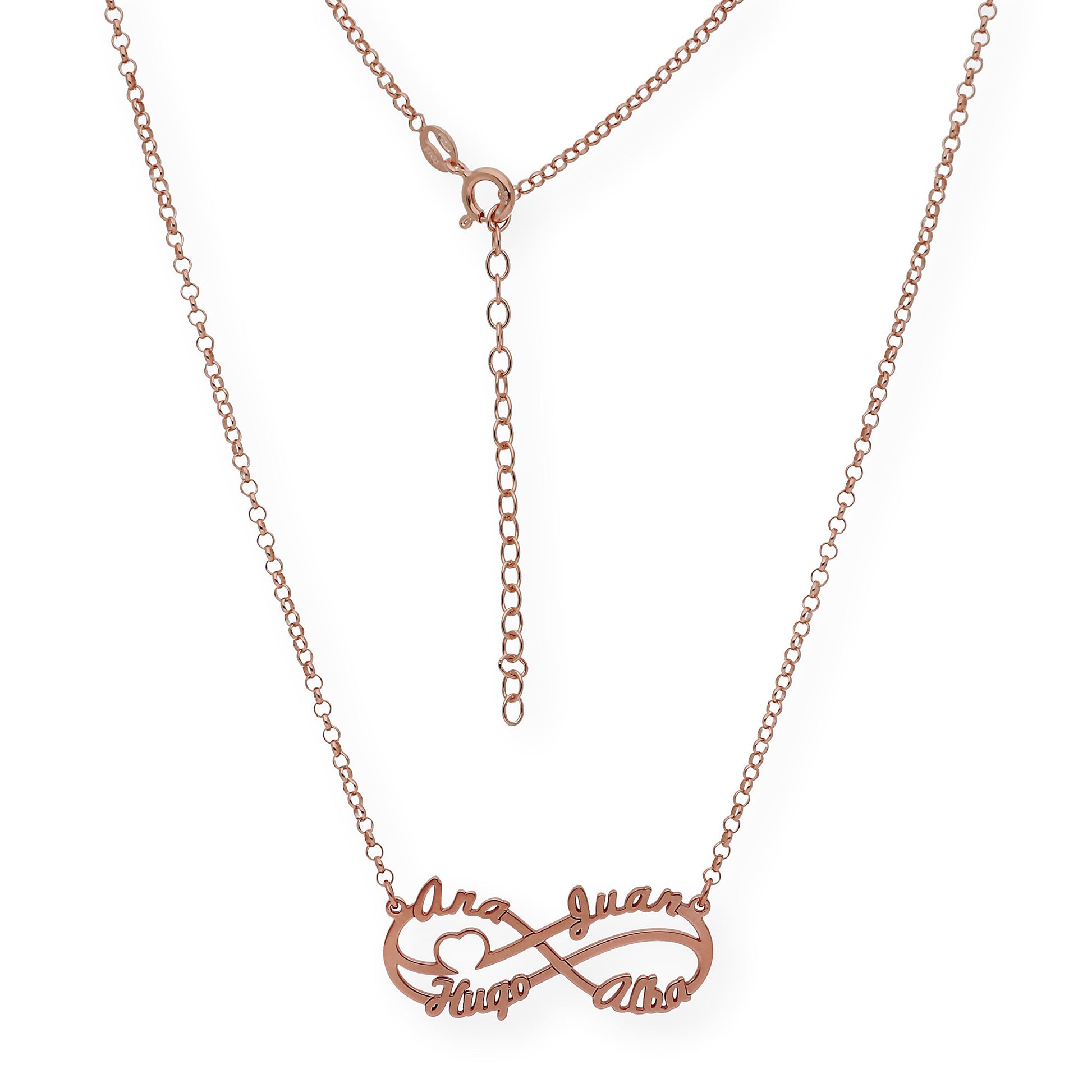 Colgante Infinito Cyrilla Cuatro Nombres en Plata 925 con Baño de Oro Rosa 18k