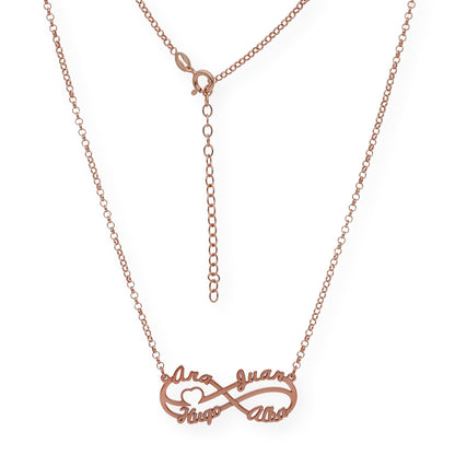 Colgante Infinito Cyrilla Cuatro Nombres en Plata 925 con Baño de Oro Rosa 18k