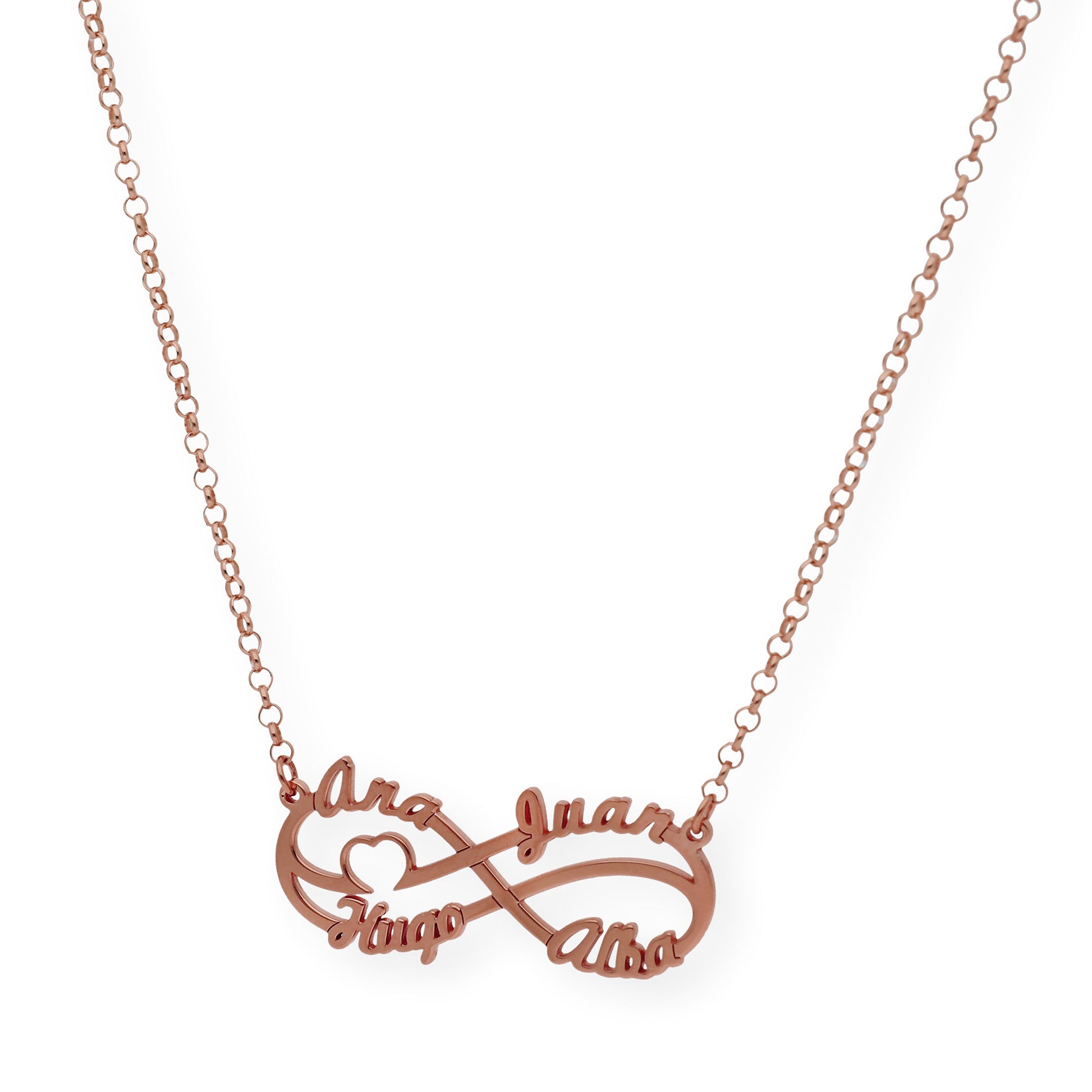 Colgante Infinito Cyrilla Cuatro Nombres en Plata 925 con Baño de Oro Rosa 18k