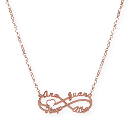 Colgante Infinito Cyrilla Cuatro Nombres en Plata 925 con Baño de Oro Rosa 18k