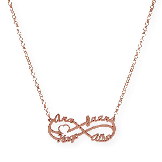 Colgante Infinito Cyrilla Cuatro Nombres en Plata 925 con Baño de Oro Rosa 18k