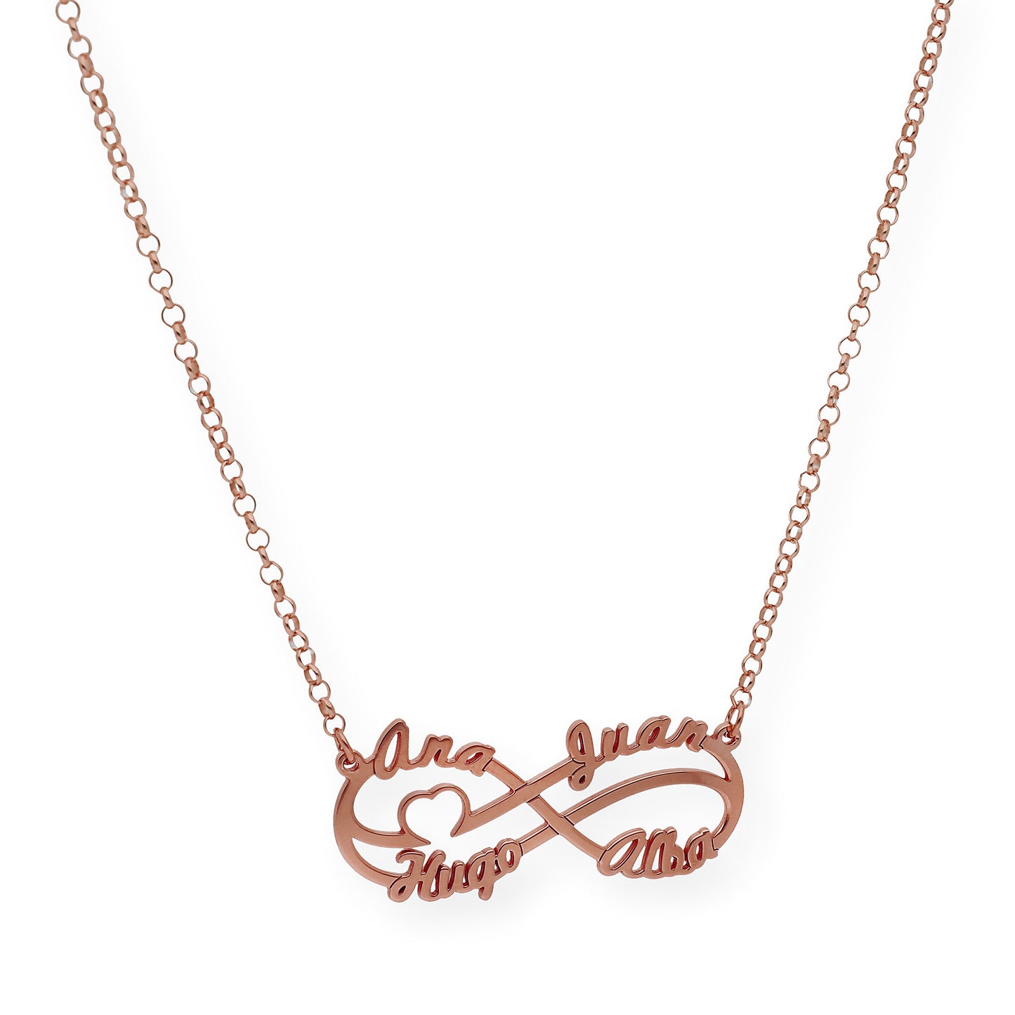 Colgante Infinito Cyrilla Cuatro Nombres en Plata 925 con Baño de Oro Rosa 18k