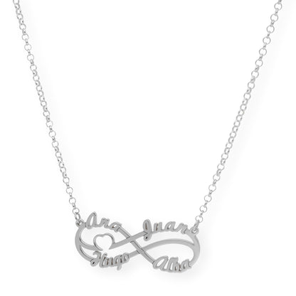 Colgante Infinito Cyrilla Cuatro Nombres en Plata 925 con Baño de Oro Rosa 18k