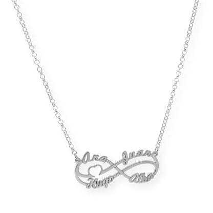 Colgante Infinito Cyrilla Cuatro Nombres en Plata 925 con Baño de Oro Rosa 18k