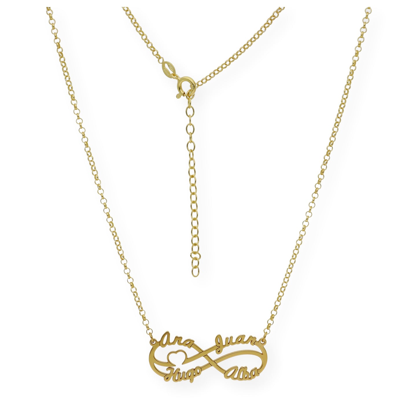 Colgante Infinito Cyrilla Cuatro Nombres en Plata 925 con Baño de Oro Rosa 18k