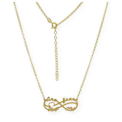 Colgante Infinito Cyrilla Cuatro Nombres en Plata 925 con Baño de Oro Rosa 18k