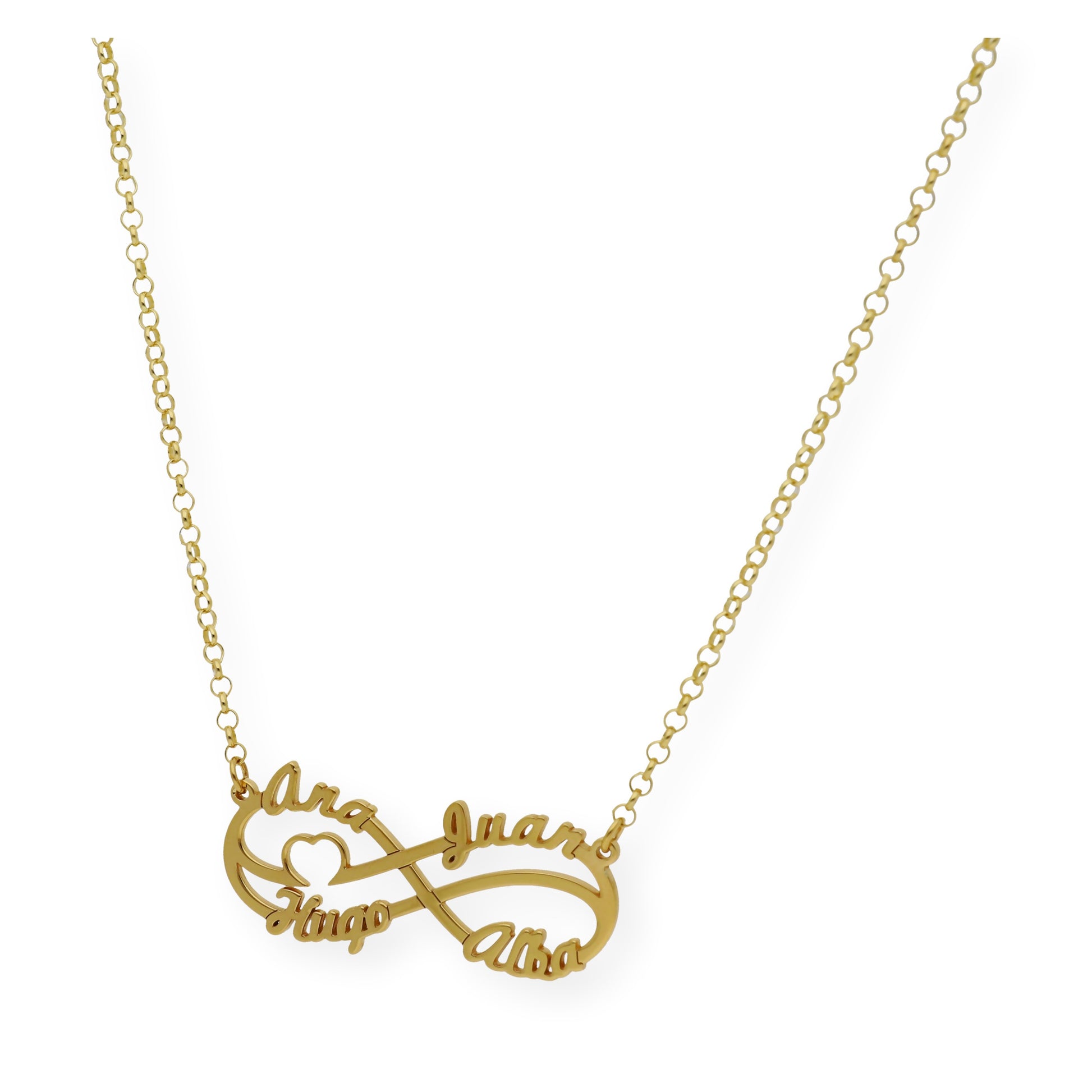 Colgante Infinito Cyrilla Cuatro Nombres en Plata 925 con Baño de Oro Rosa 18k