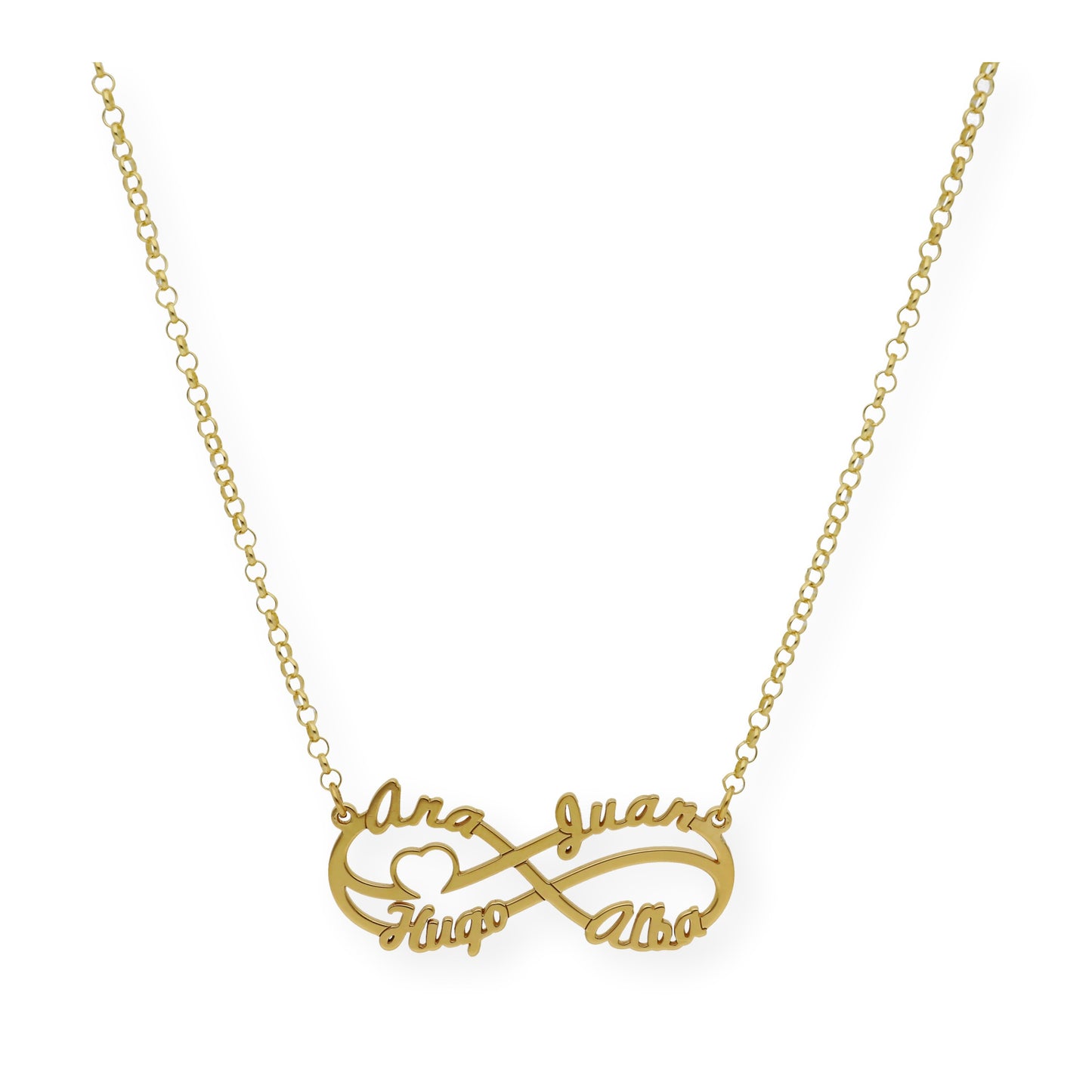 Colgante Infinito Cyrilla Cuatro Nombres en Plata 925 con Baño de Oro Rosa 18k