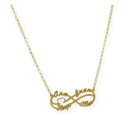 Colgante Infinito Cyrilla Cuatro Nombres en Plata 925 con Baño de Oro Rosa 18k