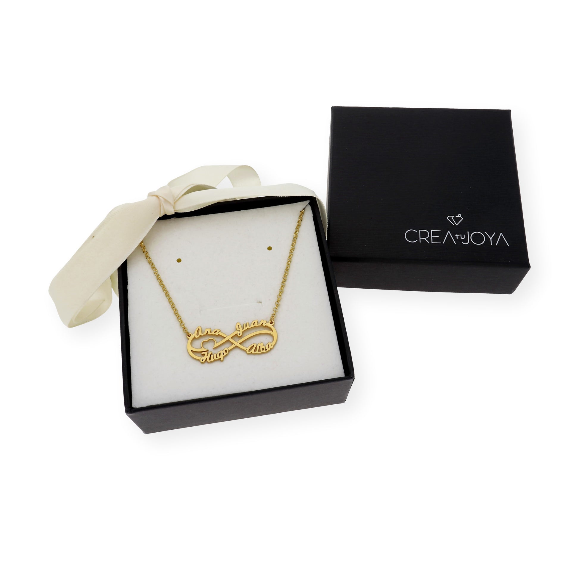 Colgante Infinito Cyrilla Cuatro Nombres en Plata 925 con Baño de Oro Rosa 18k