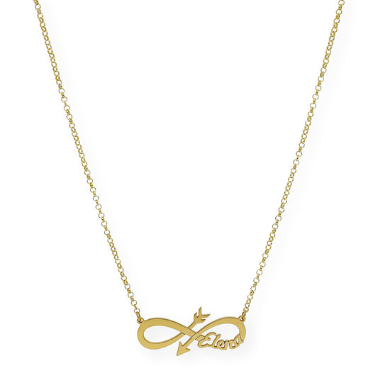 Colgante Sagitario Flecha Infinita con Nombre en Plata 925 y Baño de Oro 18k