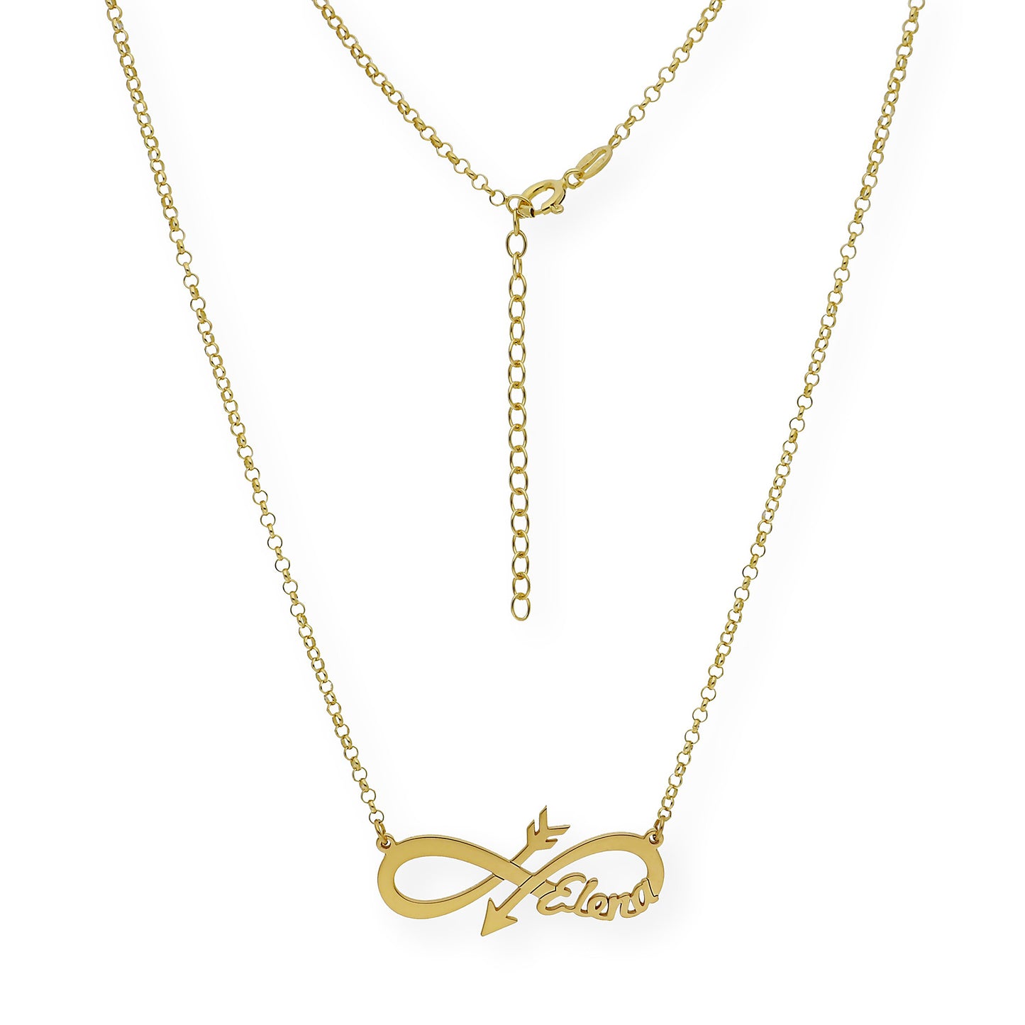 Colgante Sagitario Flecha Infinita con Nombre en Plata 925 y Baño de Oro 18k