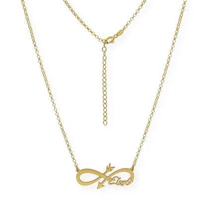 Colgante Sagitario Flecha Infinita con Nombre en Plata 925 y Baño de Oro 18k