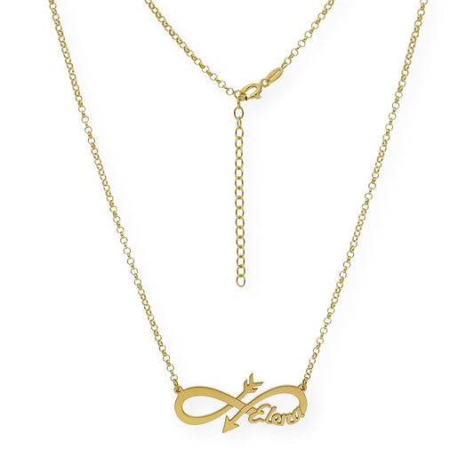 Colgante Sagitario Flecha Infinita con Nombre en Plata 925 y Baño de Oro 18k