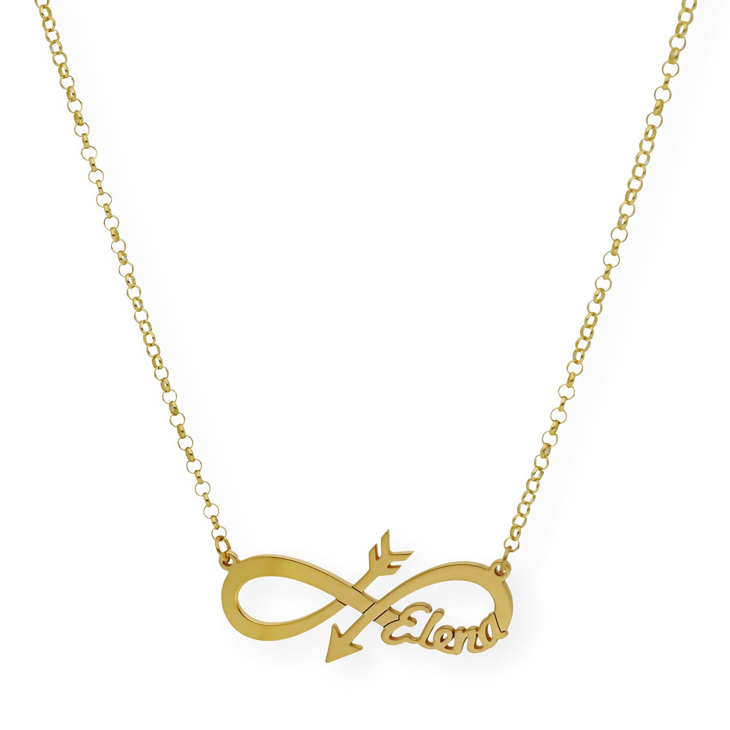Colgante Sagitario Flecha Infinita con Nombre en Plata 925 y Baño de Oro 18k