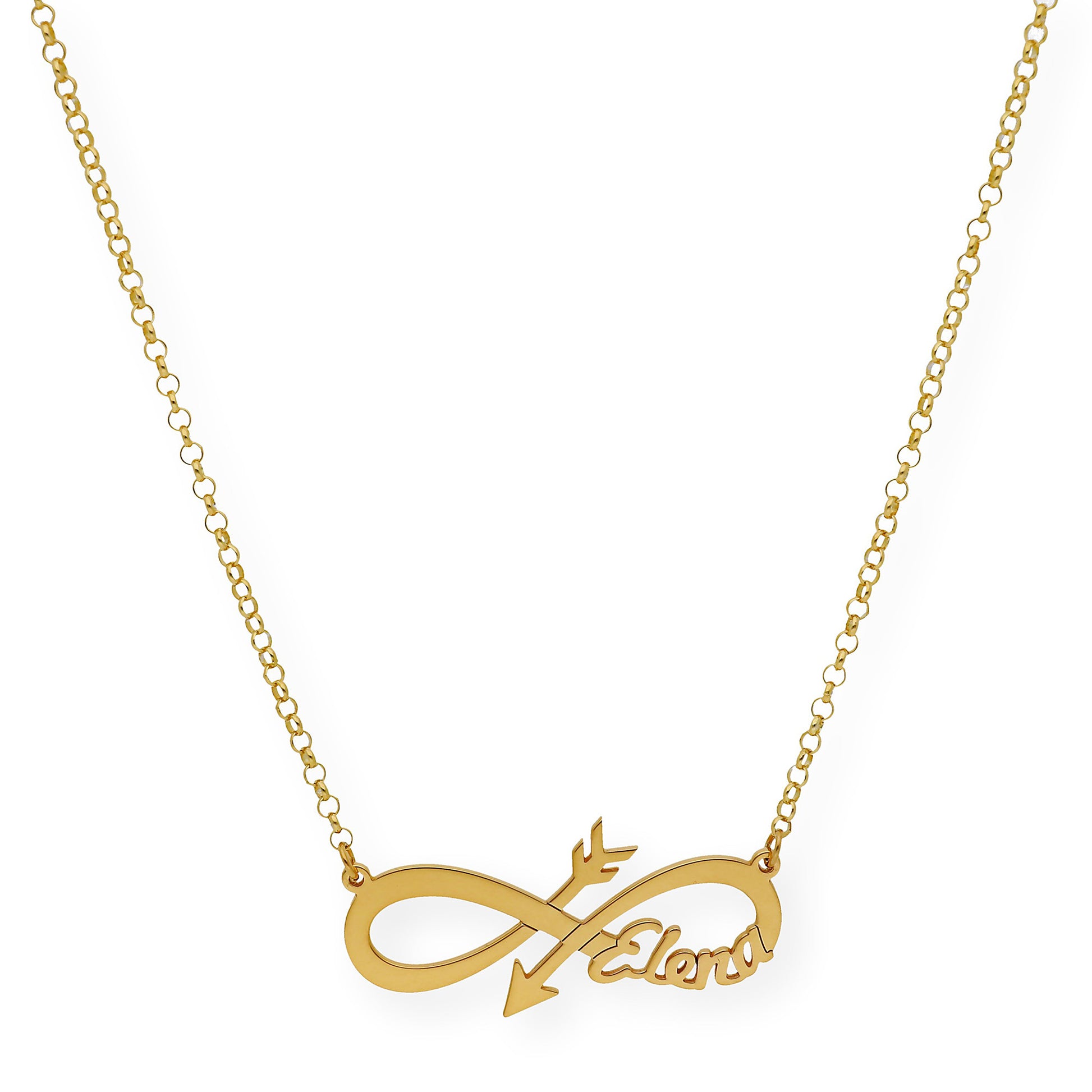 Colgante Sagitario Flecha Infinita con Nombre en Plata 925 y Baño de Oro 18k