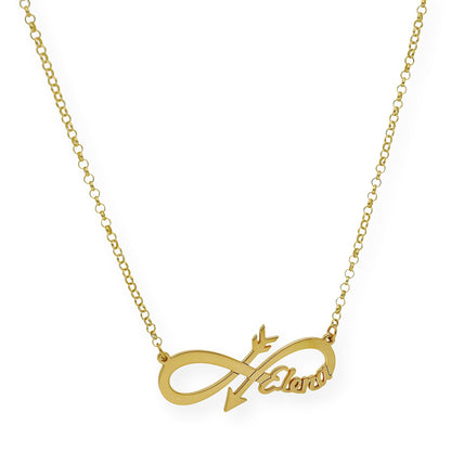 Colgante Sagitario Flecha Infinita con Nombre en Plata 925 y Baño de Oro 18k