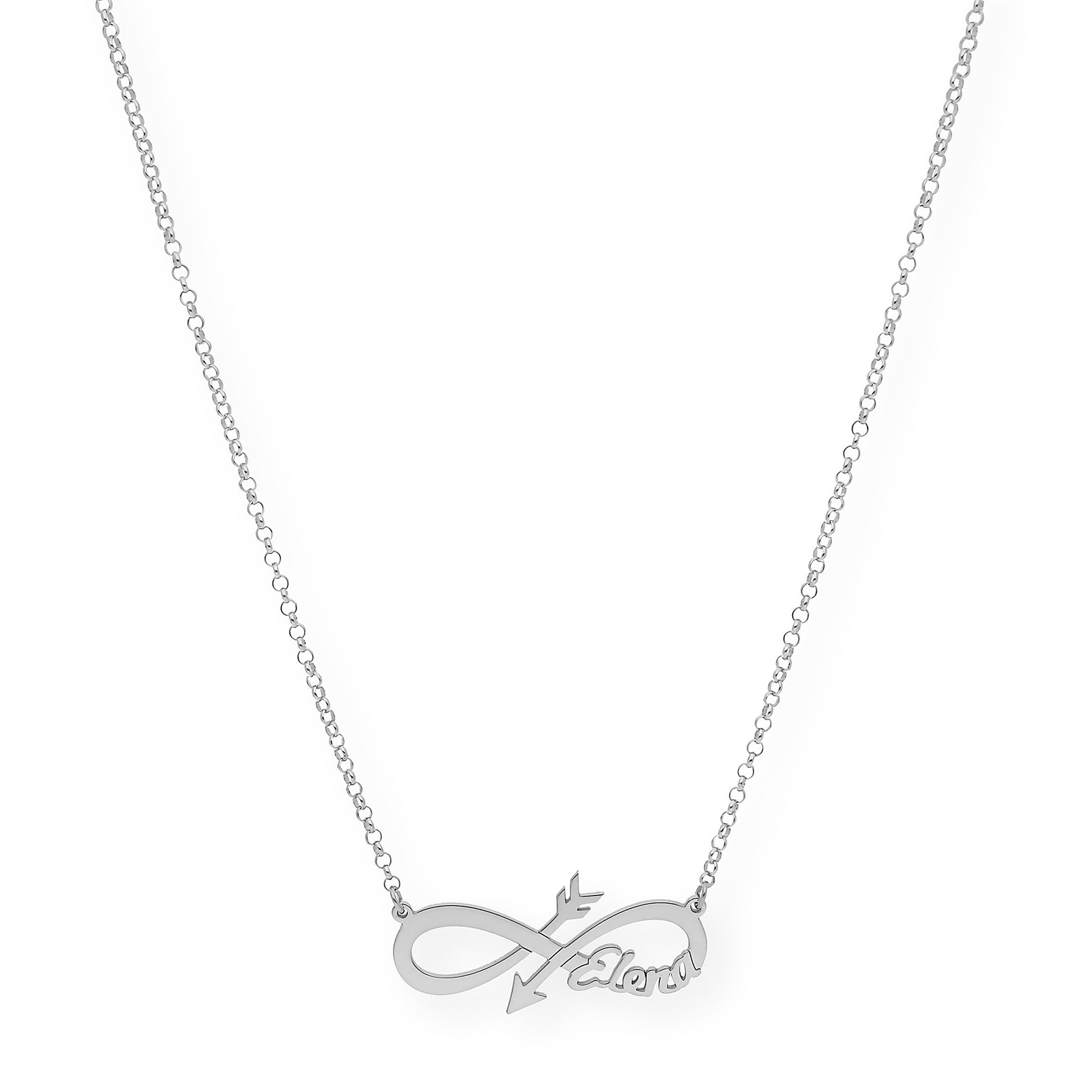 Colgante Sagitario Flecha Infinita con Nombre en Plata 925 y Baño de Oro 18k