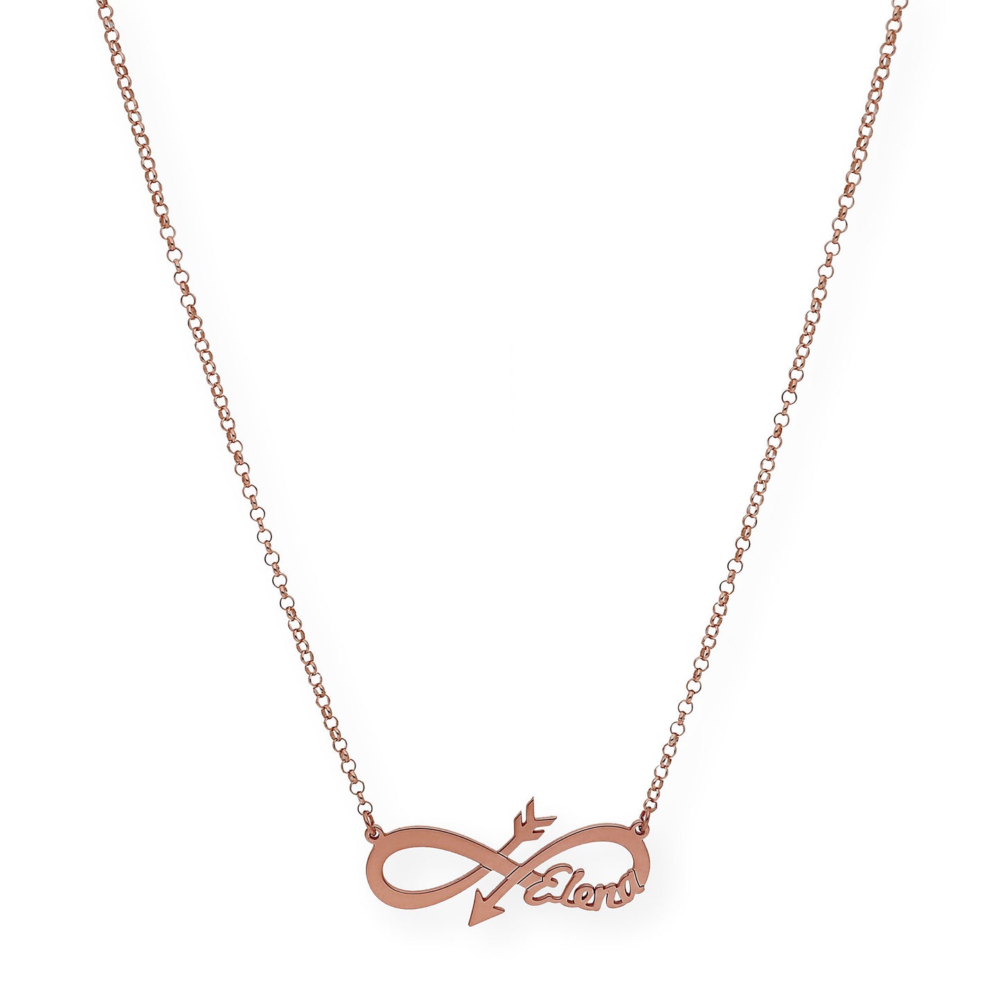 Colgante Sagitario Flecha Infinita con Nombre en Plata 925 con Baño de Oro Rosa 18k