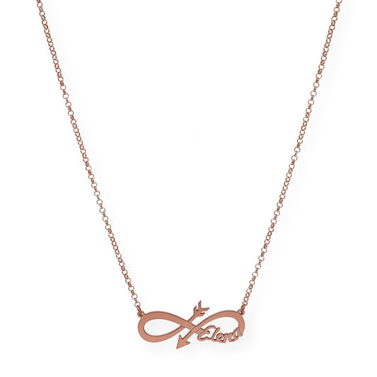 Colgante Sagitario Flecha Infinita con Nombre en Plata 925 con Baño de Oro Rosa 18k