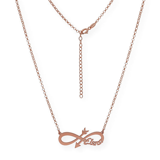 Colgante Sagitario Flecha Infinita con Nombre en Plata 925 con Baño de Oro Rosa 18k