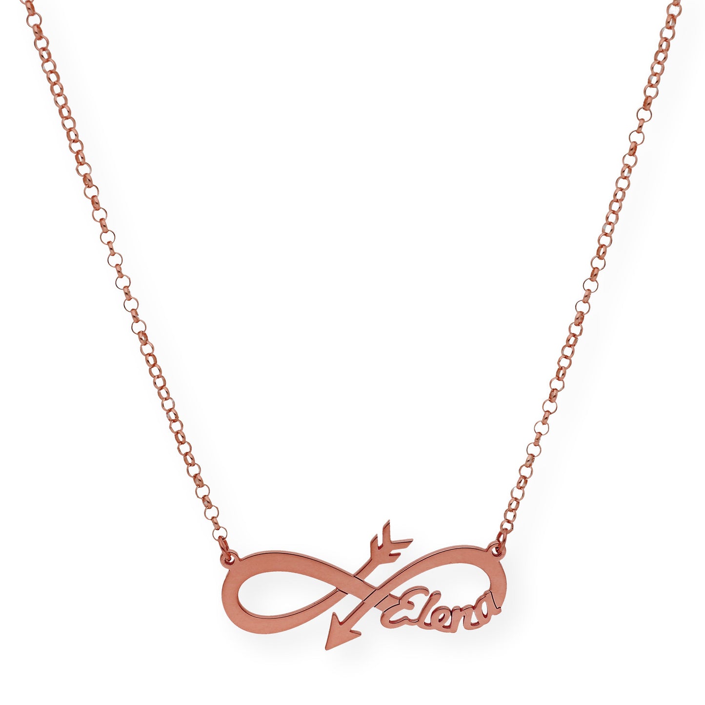 Colgante Sagitario Flecha Infinita con Nombre en Plata 925 con Baño de Oro Rosa 18k