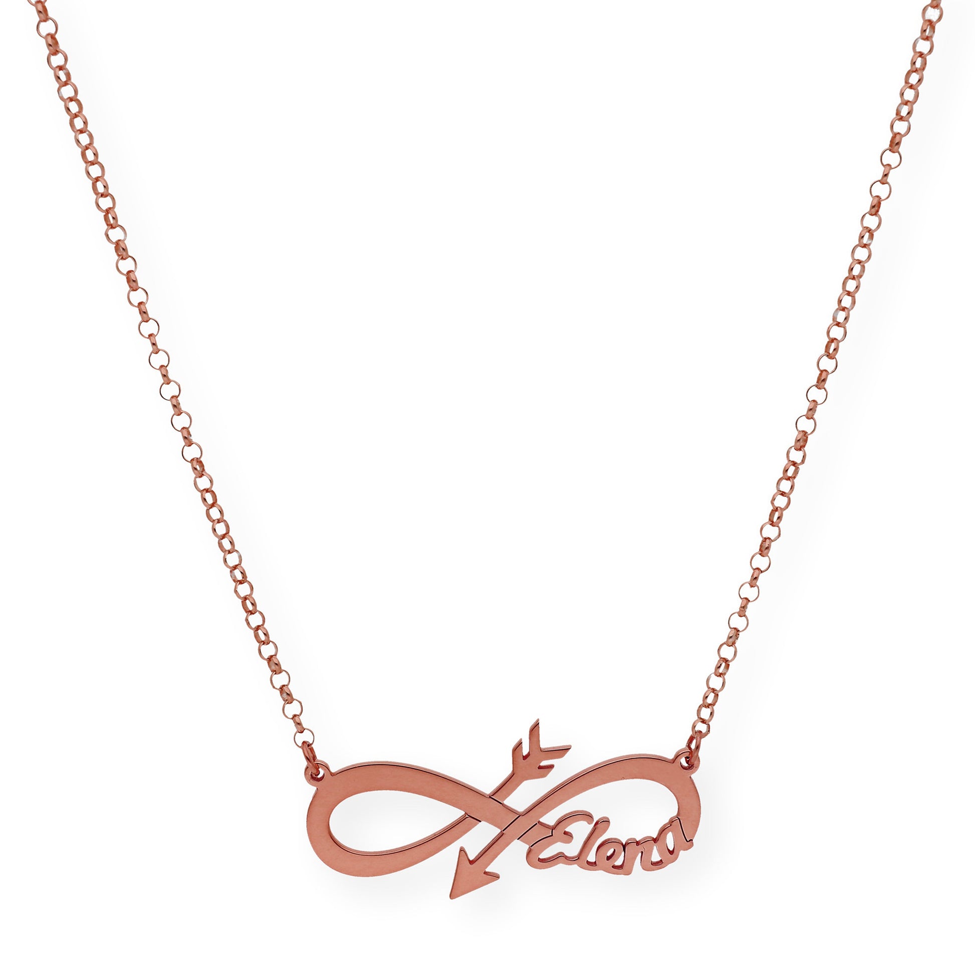 Colgante Sagitario Flecha Infinita con Nombre en Plata 925 con Baño de Oro Rosa 18k