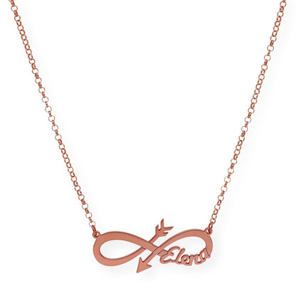 Colgante Sagitario Flecha Infinita con Nombre en Plata 925 con Baño de Oro Rosa 18k