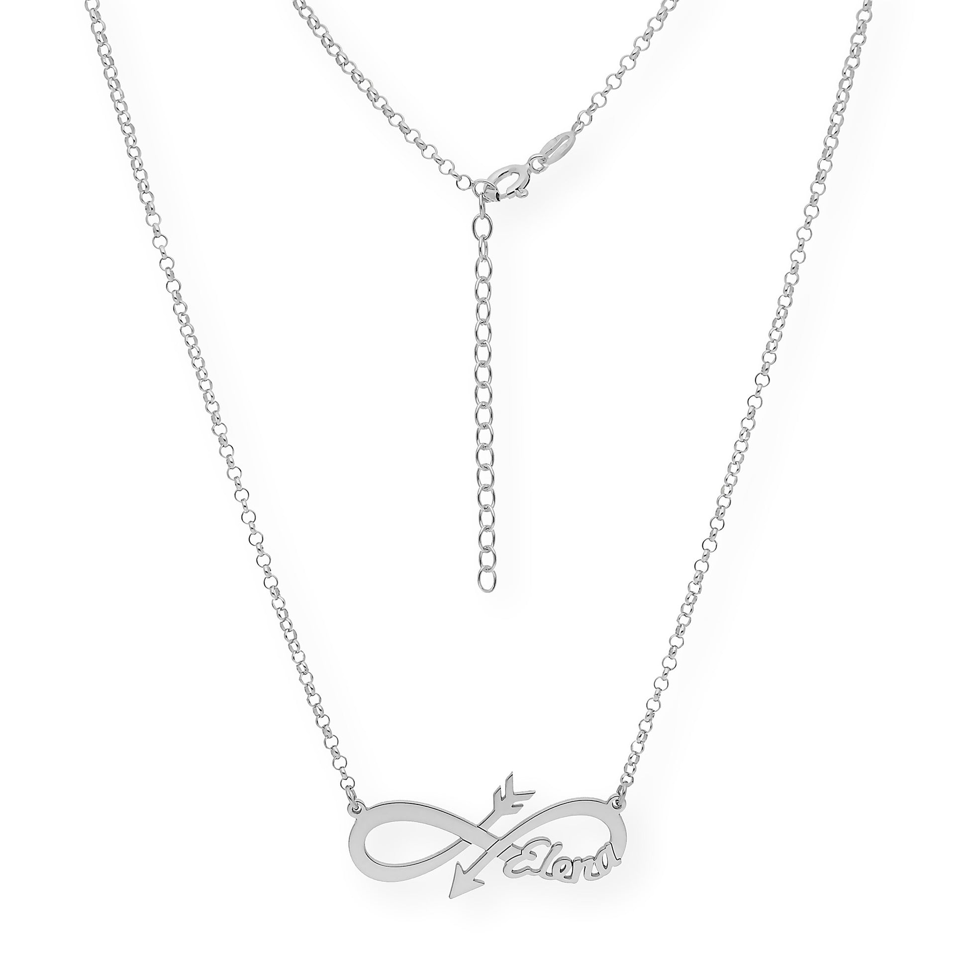 Colgante Sagitario Flecha Infinita con Nombre en Plata 925 con Baño de Oro Rosa 18k