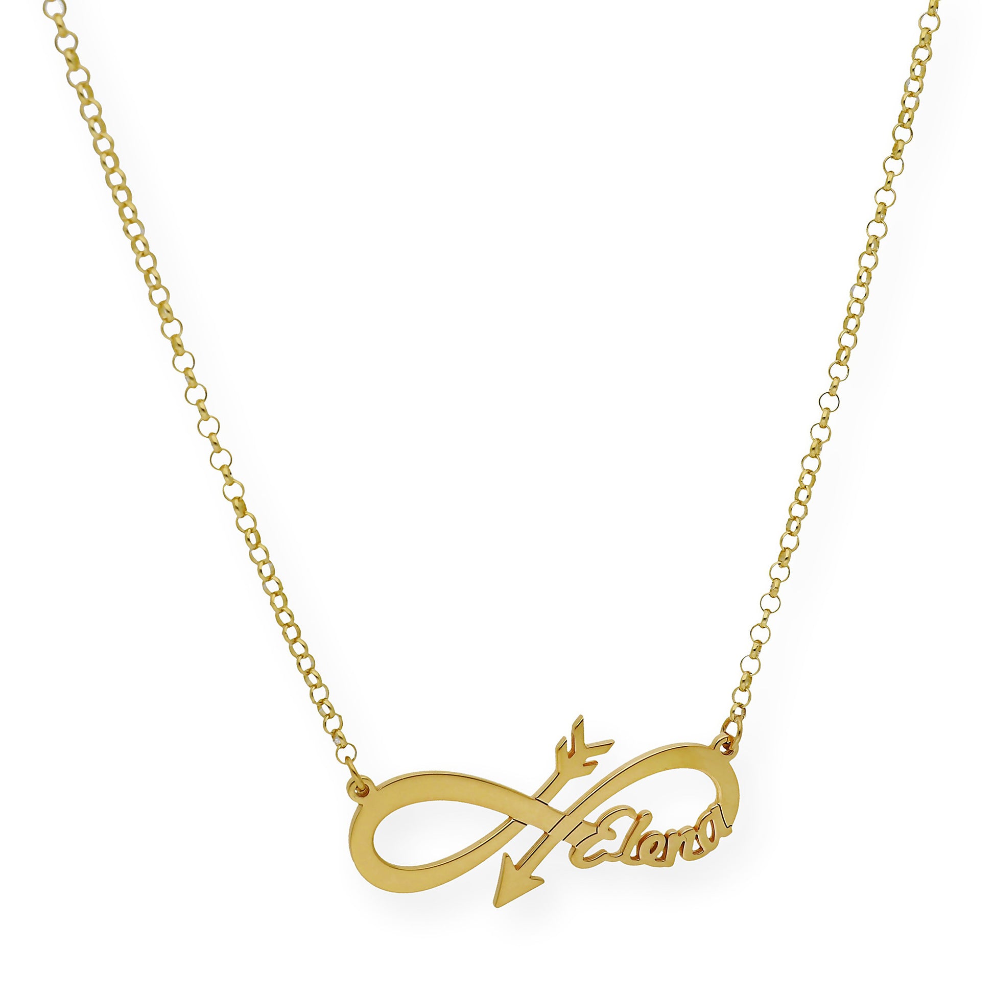 Colgante Sagitario Flecha Infinita con Nombre en Plata 925 con Baño de Oro Rosa 18k