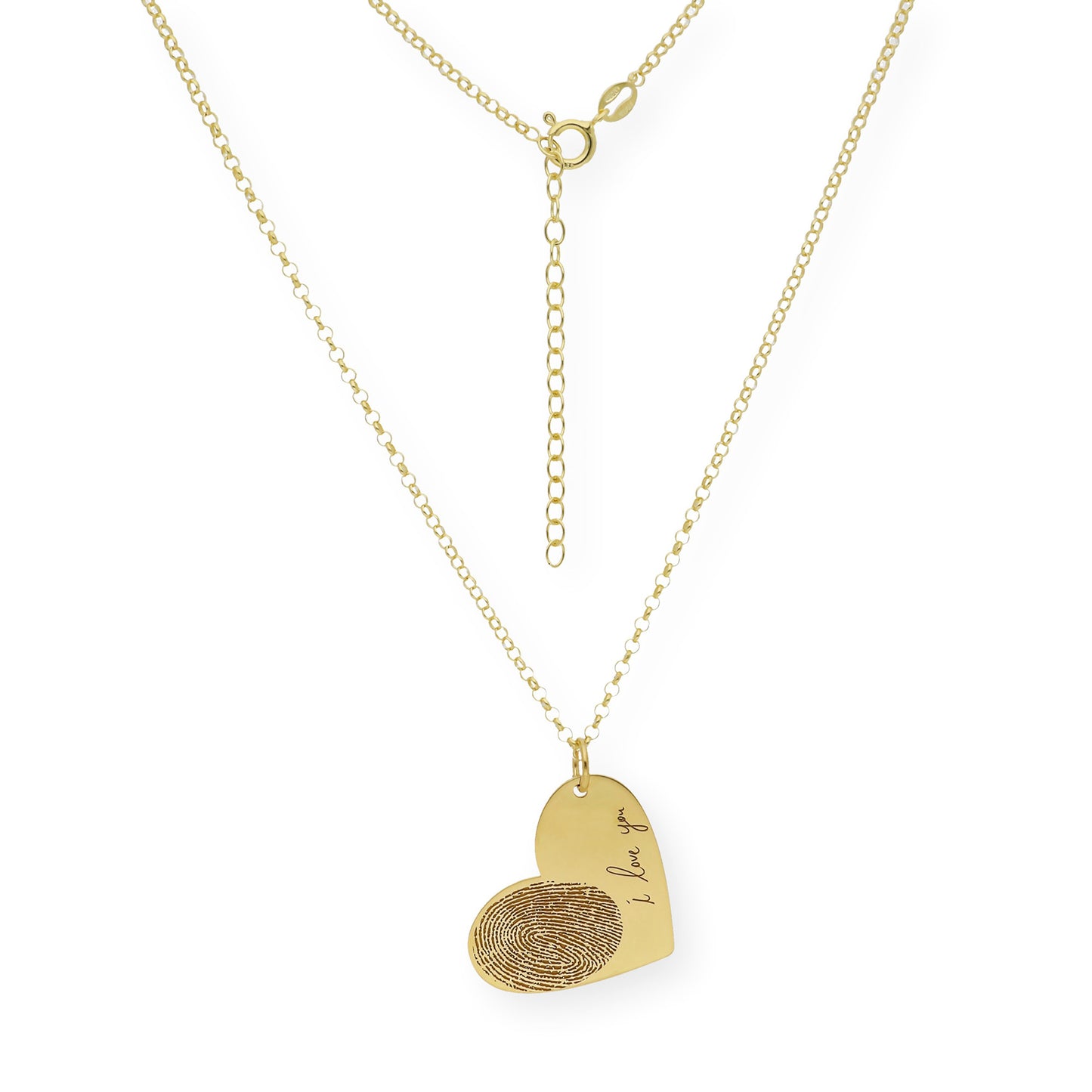 Colgante Corazón Seema Huella con Frase en Plata 925 y Baño de Oro 18k