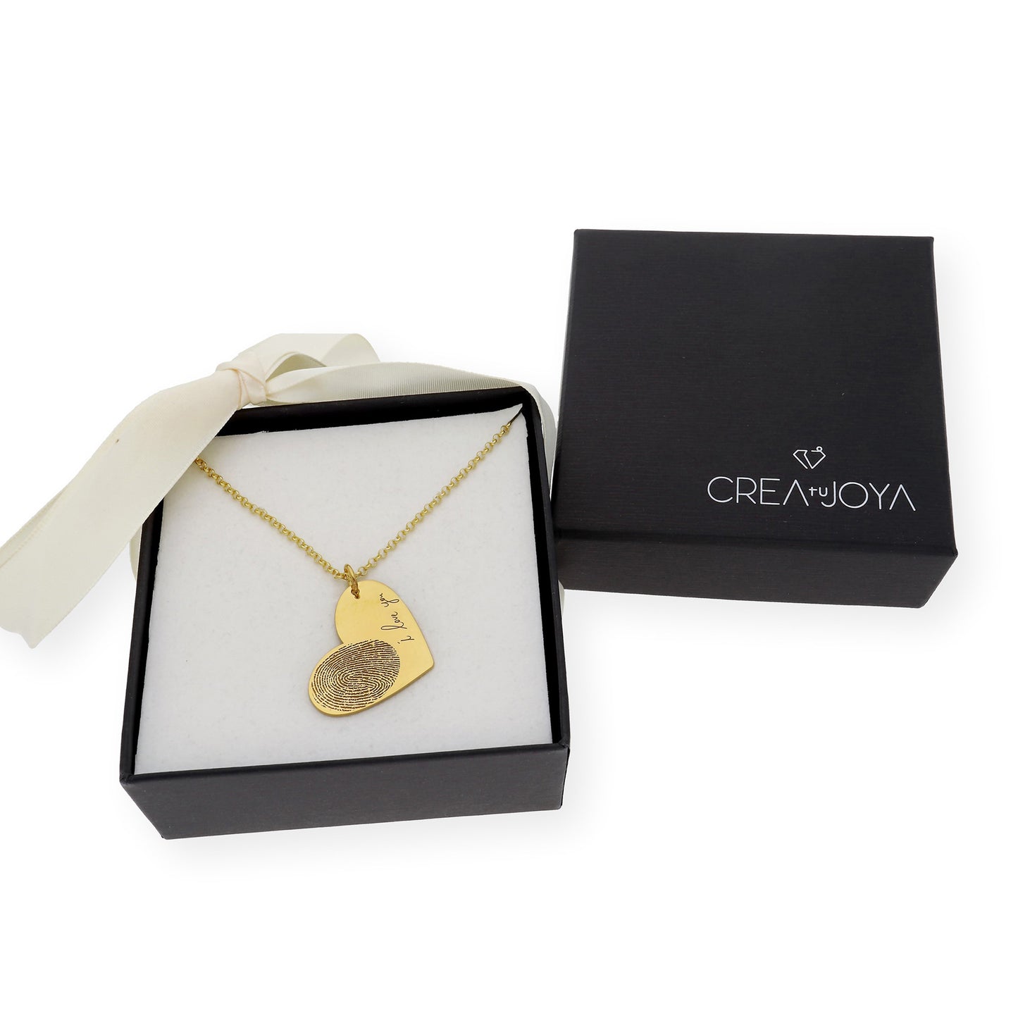 Colgante Corazón Seema Huella con Frase en Plata 925 y Baño de Oro 18k