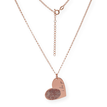 Colgante Corazón Seema Huella con Frase en Plata 925 y Baño de Oro 18k