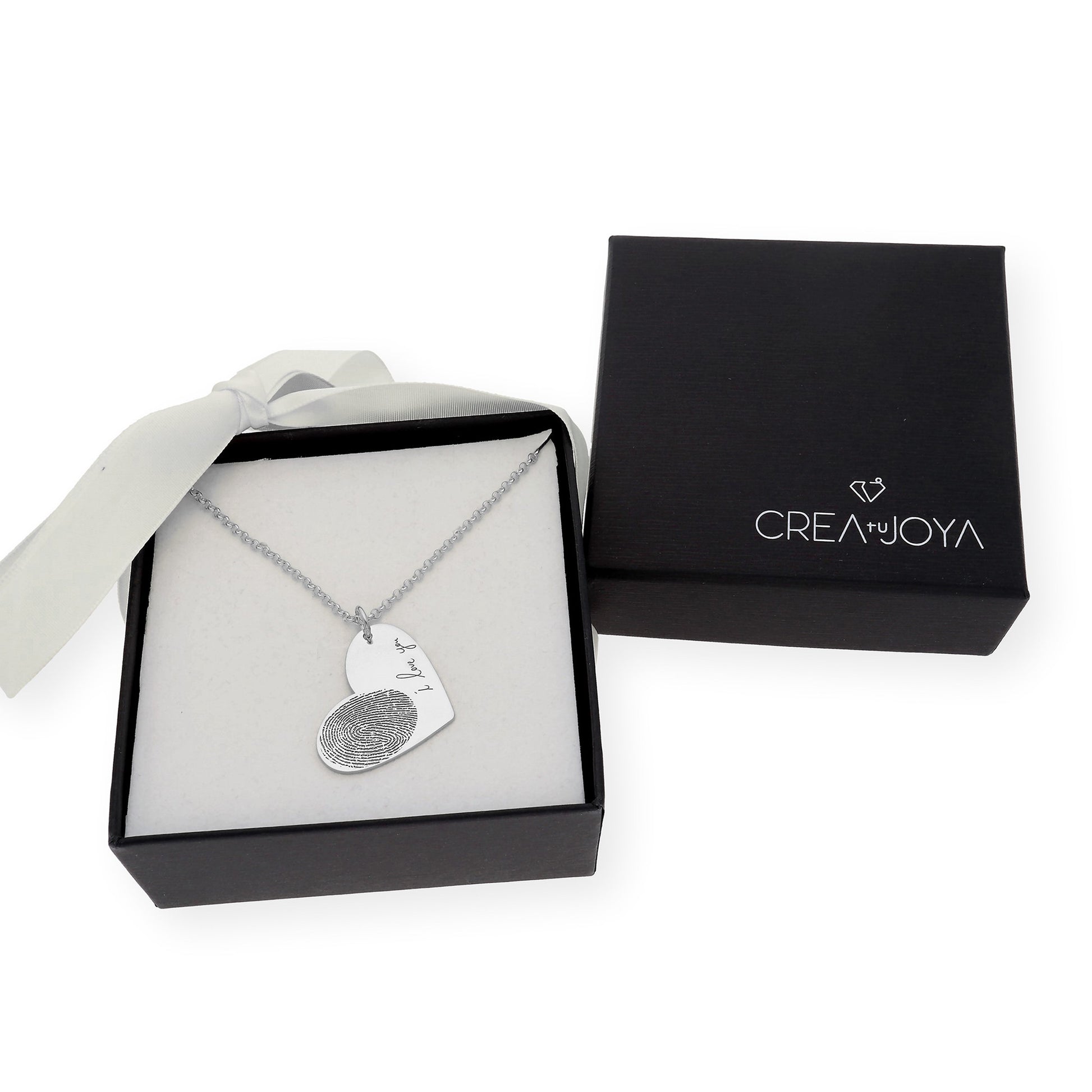 Colgante Corazón Seema Huella con Frase en Plata 925 y Baño de Oro 18k