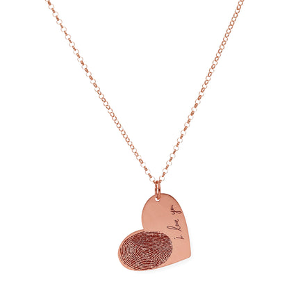 Colgante Corazón Seema Huella con Frase en Plata 925 con Baño de Oro Rosa 18k