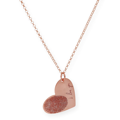 Colgante Corazón Seema Huella con Frase en Plata 925 con Baño de Oro Rosa 18k