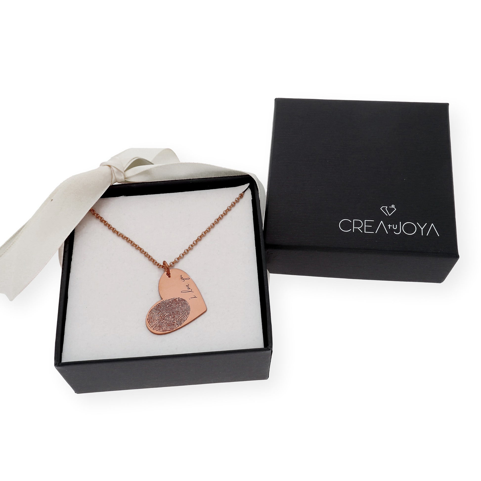 Colgante Corazón Seema Huella con Frase en Plata 925 con Baño de Oro Rosa 18k