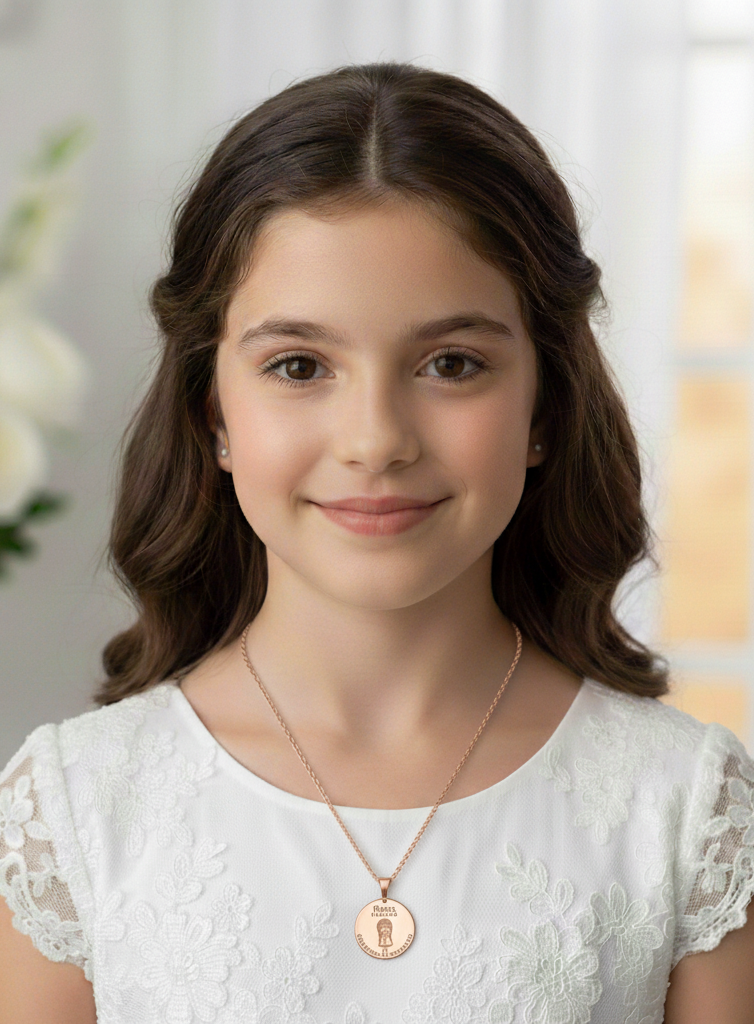 Colgante Medalla Niña Comunión en Plata de Ley 925 y baño Oro 18k