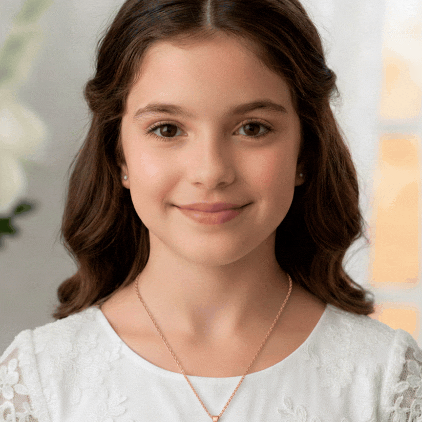 Colgante Medalla Niña Comunión en Plata de Ley 925 y baño Oro rosa 18k