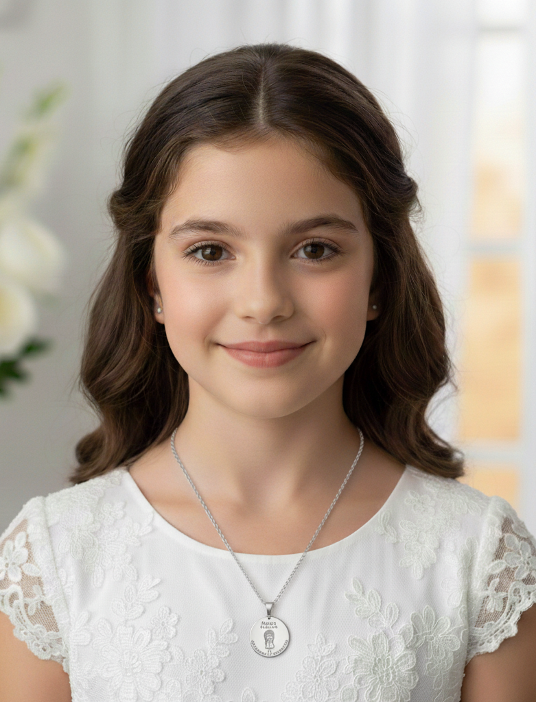 Colgante Medalla Niña Comunión en Plata de Ley 925 y baño Oro 18k